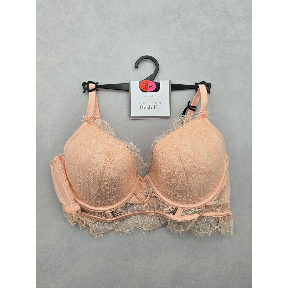 Primark Orange Lace Bow Floral Wired Push Up Bra 38D